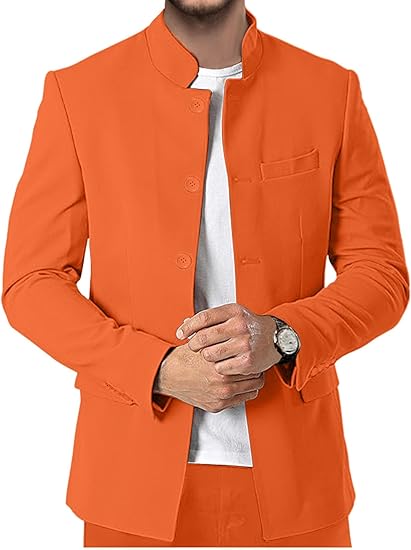 Men's Chinese Tunic Suits Stand Collar Jacket Slim Fit 2 Piece Suits Traditional Uniform Blazer Pant Set